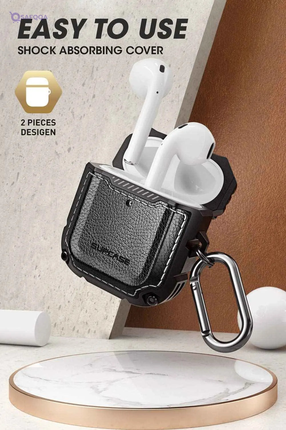 Supcase unicorn beetle royal series case designed for airpods 1 & 2, full-body rugged protective cover case with carabiner for apple airpods 1st & 2nd (black) - Safqqa Egypt