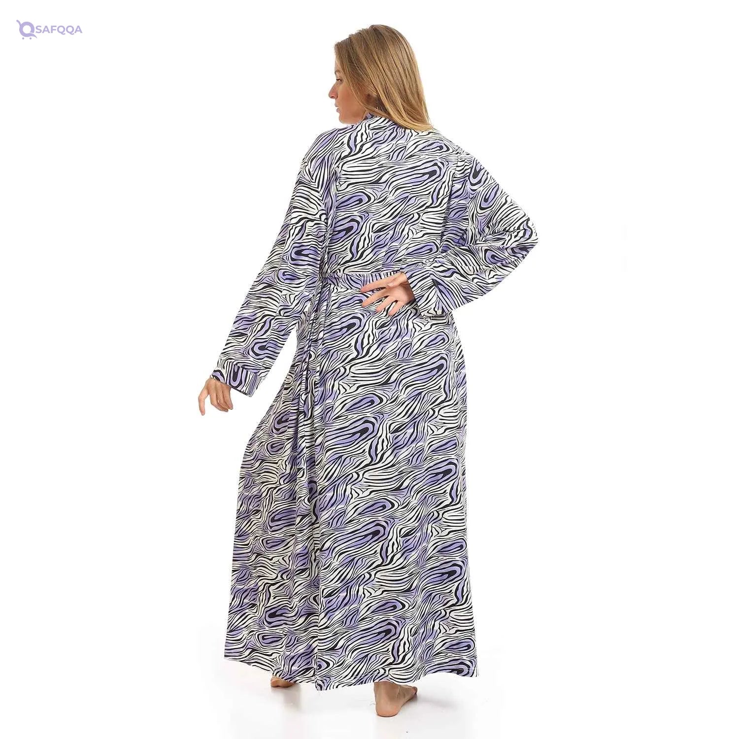 Kady Women Spaghetti Sleeves Zebra Long Nightgown With Robe - Safqqa Egypt