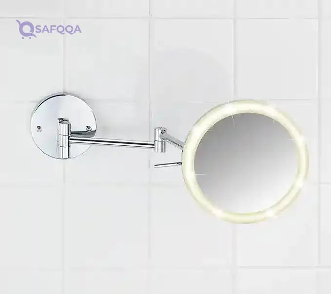 WENKO Aura LED Power-Loc Wall Mirror – Steel, No Drilling Required, Magnifying Cosmetic & Vanity Mirror, Chrome - Safqqa Egypt