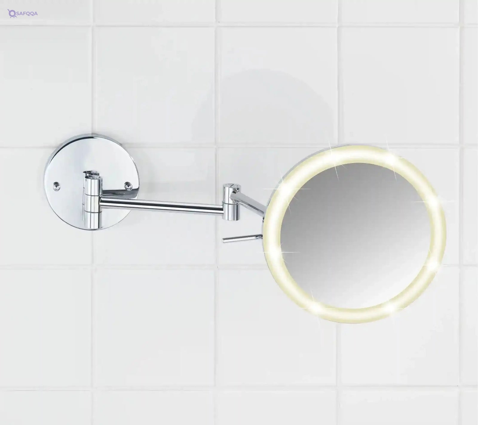 وينكو مراة حائط باور لوك® باضاءة LED من اورا، مصنوعة من الستيل، تثبت بدون ثقب، مراة مكبرة لمستحضرات التجميل والتزيين، 20×24.5×10-40 سم، كروم - Safqqa