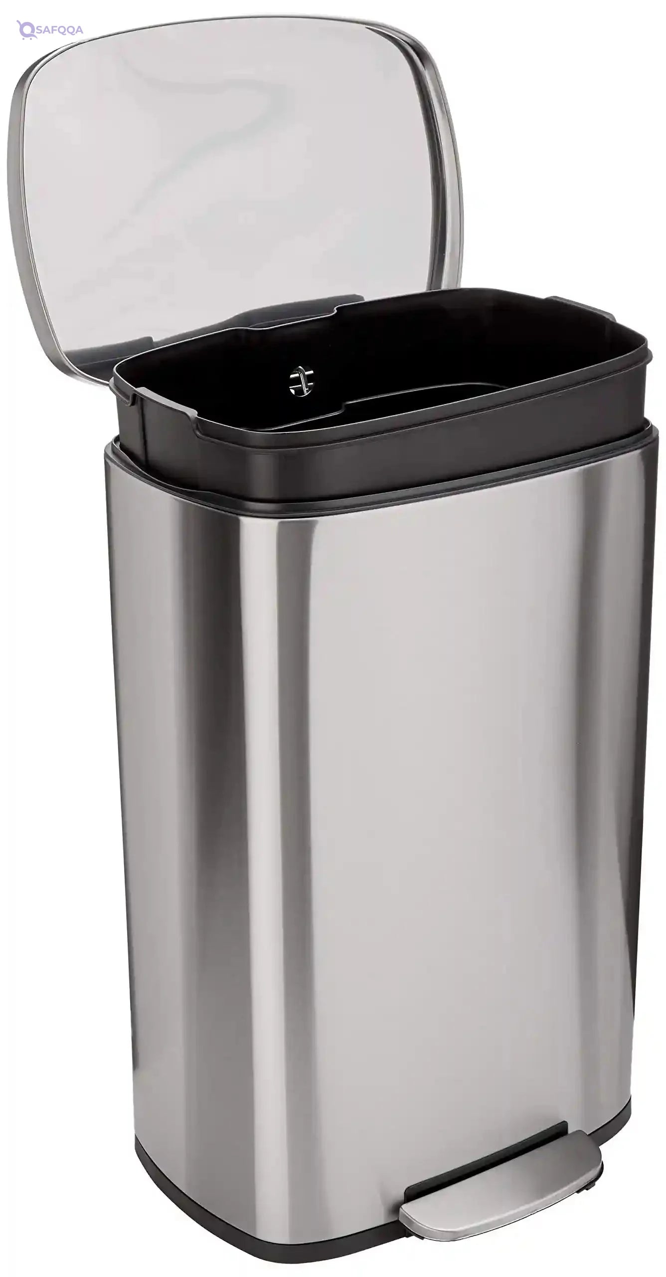 Amazon Basics 50L Rectangular Kitchen Bin with Steel Pedal – Soft-Close, Satin Nickel (With Hit ) - Safqqa