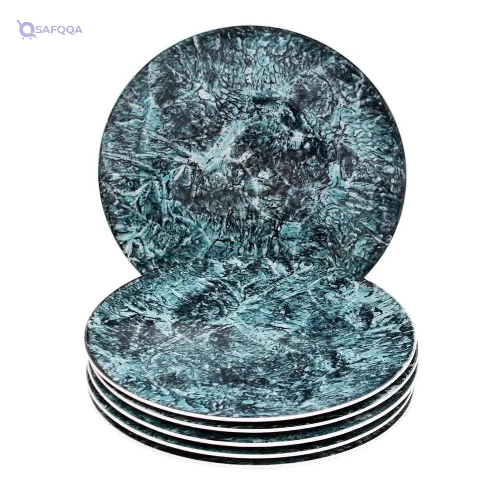 7-Piece Dessert Set – Porcelain, Marble Black Turquoise - Safqqa