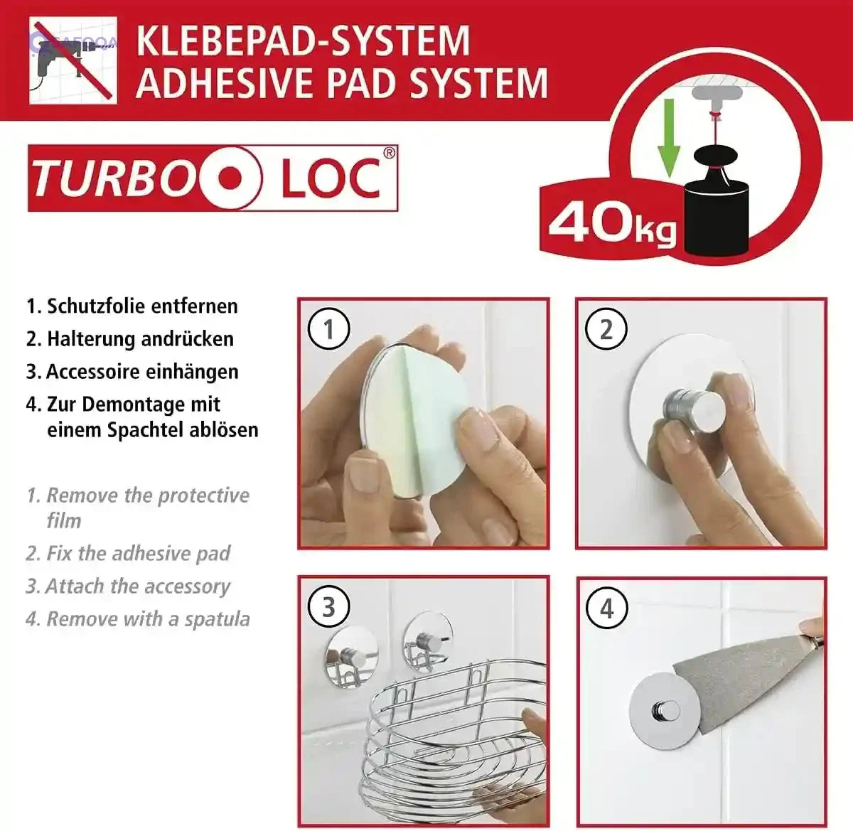 WENKO Turbo-Loc® Hair Dryer Holder, Steel, Cosmetic Styling Tool Organizer for Bathroom, Home Bedroom Accessory, 14 x 7.5 x 11.5 cm, - Safqqa Egypt