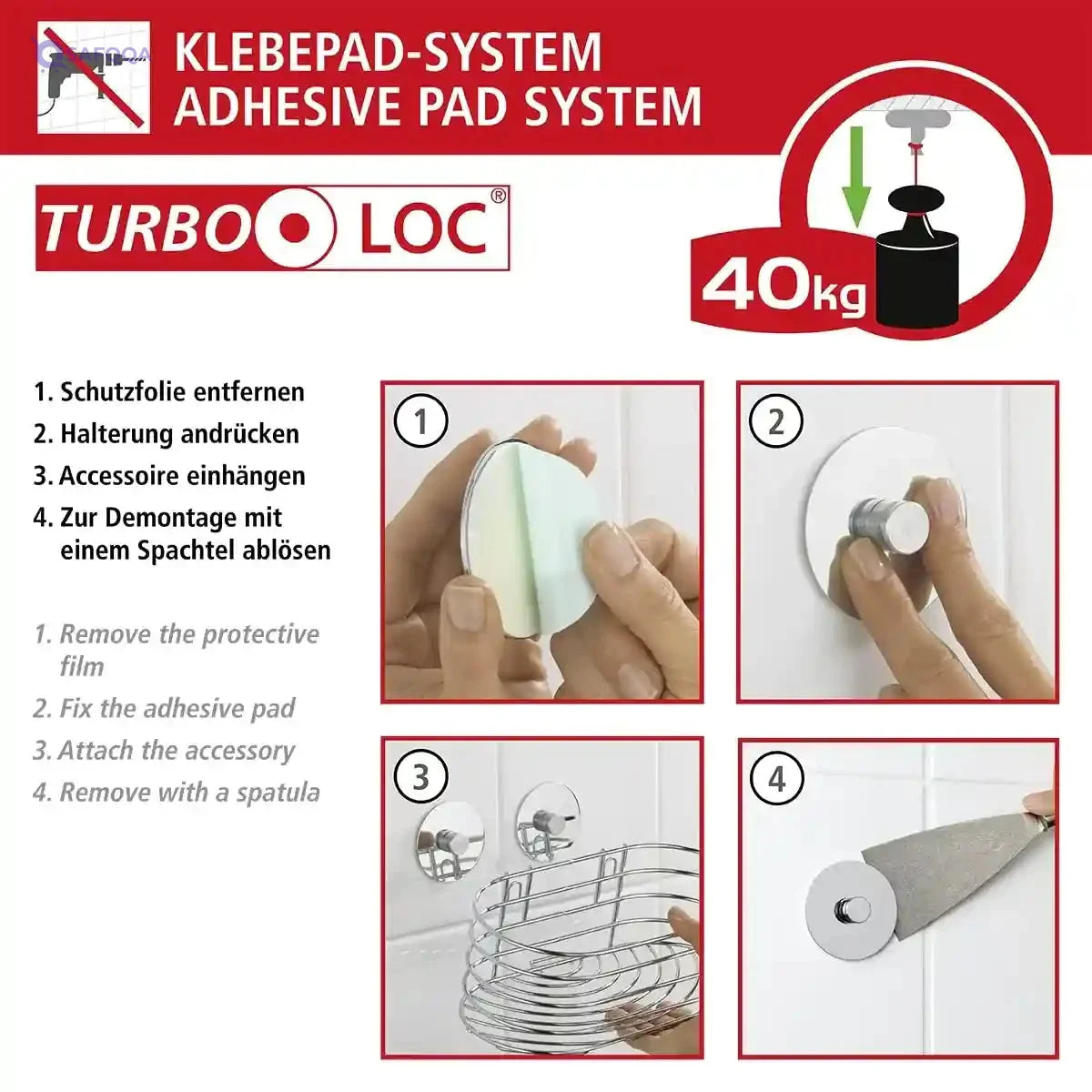 WENKO Turbo-Loc® Hair Dryer Holder, Steel, Cosmetic Styling Tool Organizer for Bathroom, Home Bedroom Accessory, 14 x 7.5 x 11.5 cm, - Safqqa Egypt