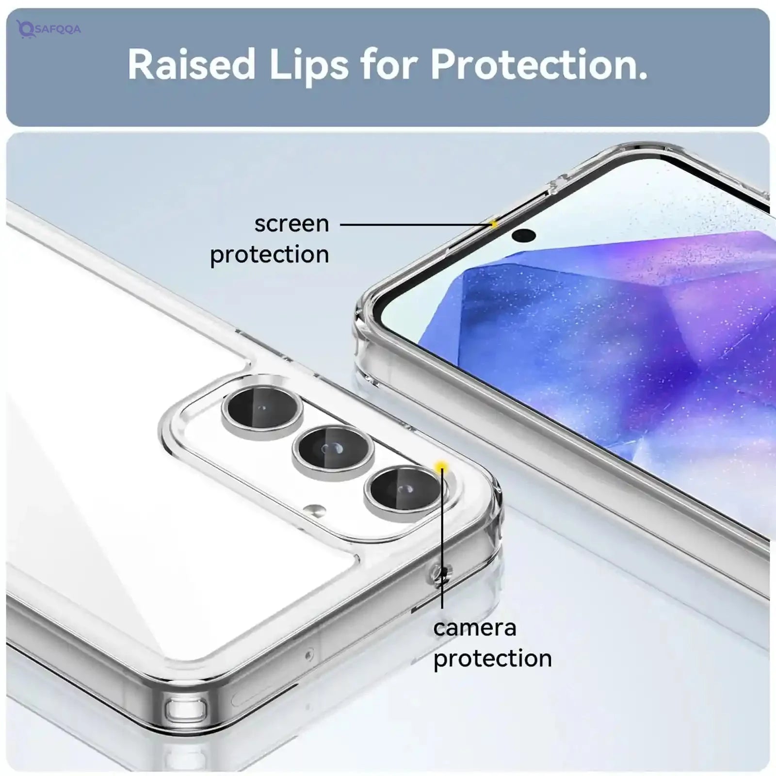 HidWee Crystal Clear Case Compatible with Samsung Galaxy A55 5G, Anti-Yellowing and Anti-Scratch Case, Anti-Shock Hybrid PC and TPU Silicone for Samsung Galaxy A55 5G - Transparent - Safqqa