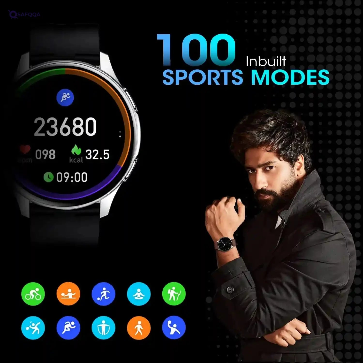 Fire Boltt INVINCIBLE 1.39" AMOLED 454x454 Bluetooth Calling Smartwatch ALWAYS ON, 100 Sports Modes, 8GB for 1500+ Songs, Play Music Without Phone on TWS, Spo2 & Heart Tracking- Have Scratches - Safqqa