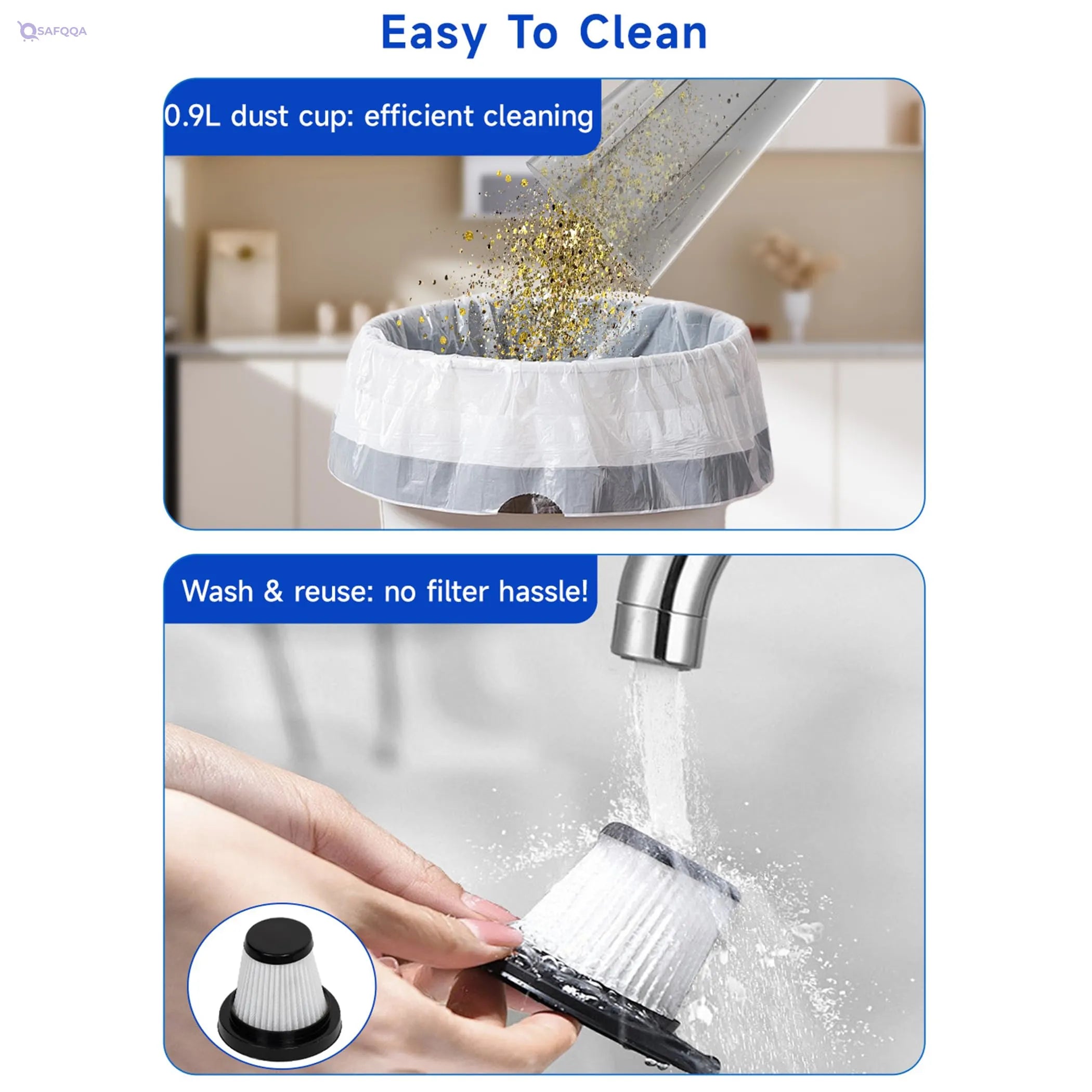 BOMIDI 17000Pa Ultra - Strong Handheld Vacuum Cleaner with 900mL Dust Cup, Quiet Suction, 5m Cable & Washable Filter - Ideal for Wood, Carpet, Tile Floors ,Damage Box and Scraches. - Safqqa