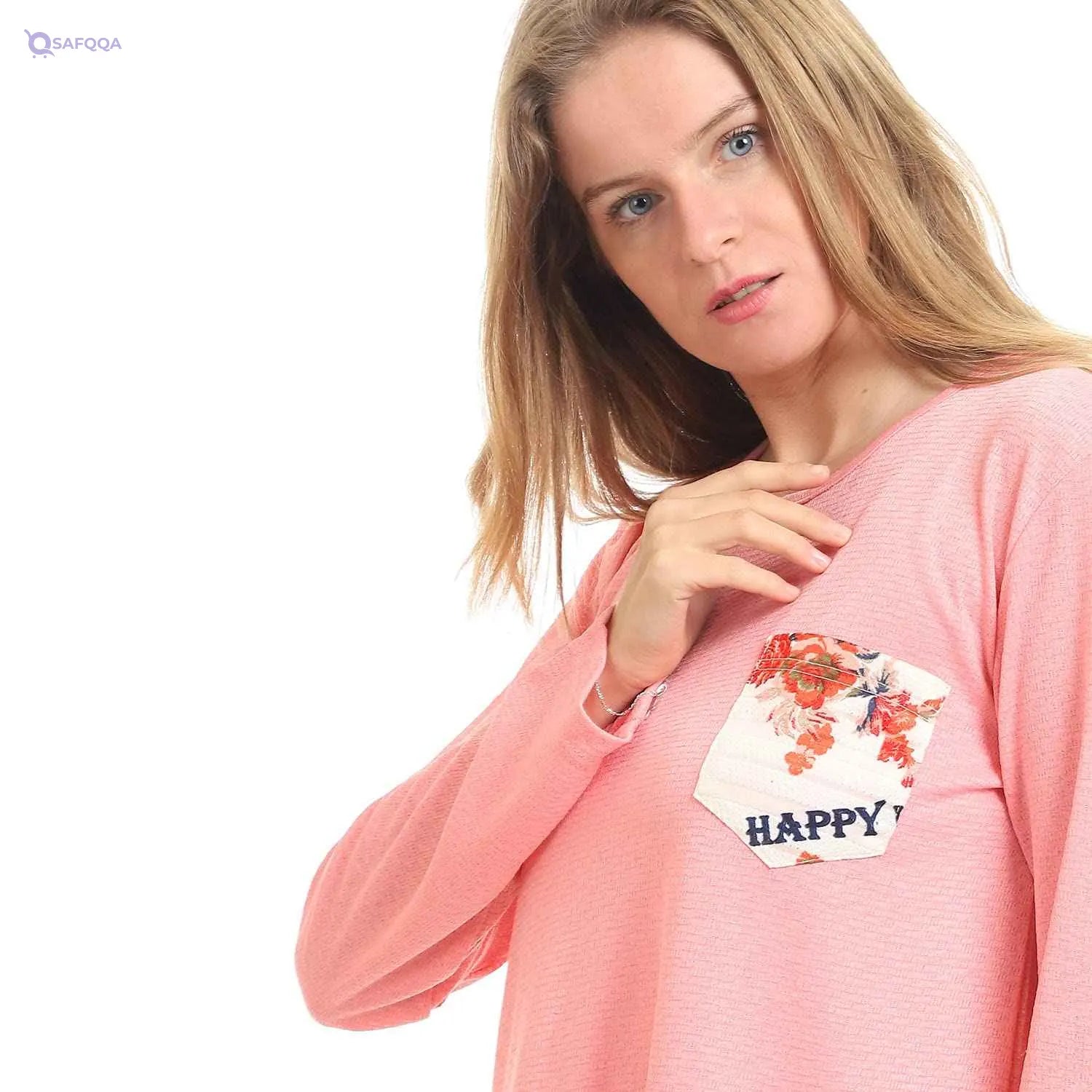 Kady Women crew Neck Solid Tunic Top With Floral Trim - Safqqa Egypt