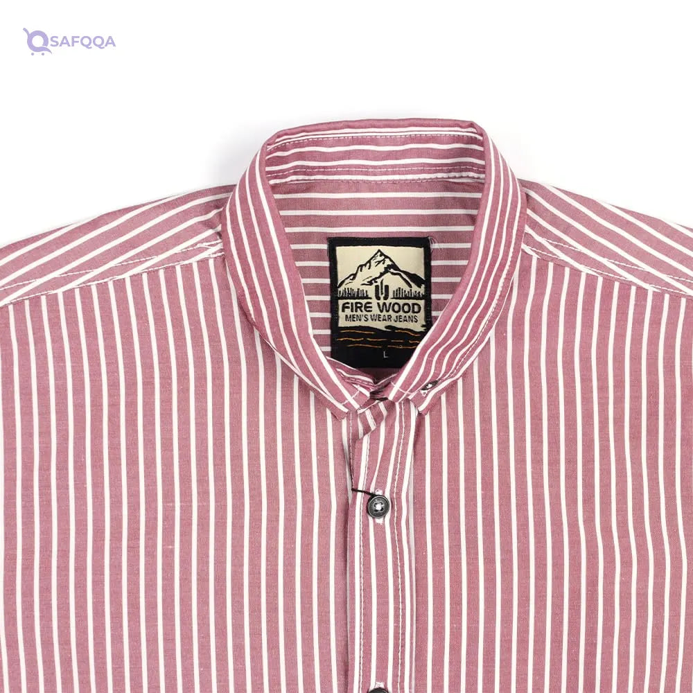 FireWood Shirt For Men Burgundy and white striped Comfortable fit suitable for casual and semi-formal wear - Safqqa
