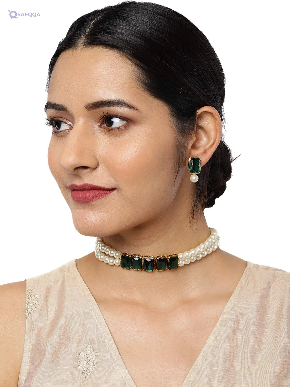 ZAVERI PEARLS Jewellery Set For Women -Green - Safqqa