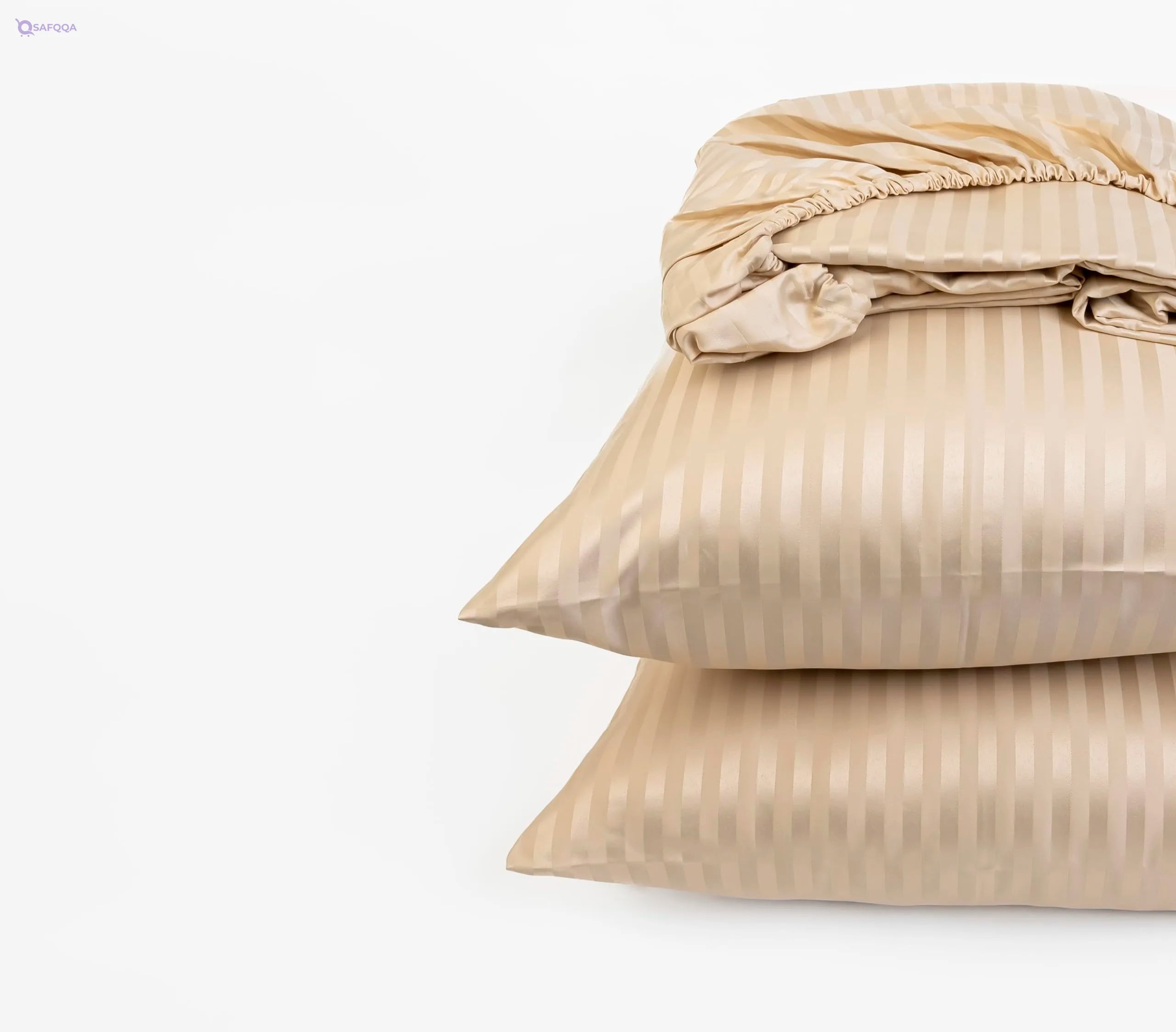 Home of Linen Striped Fitted Sheet Set – 1 Sheet & 2 Pillowcases - Safqqa