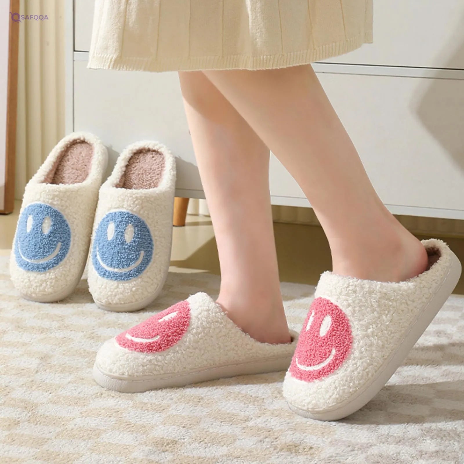 Happy Face Slide Slippers for Women – Comfortable Casual Footwear - Safqqa