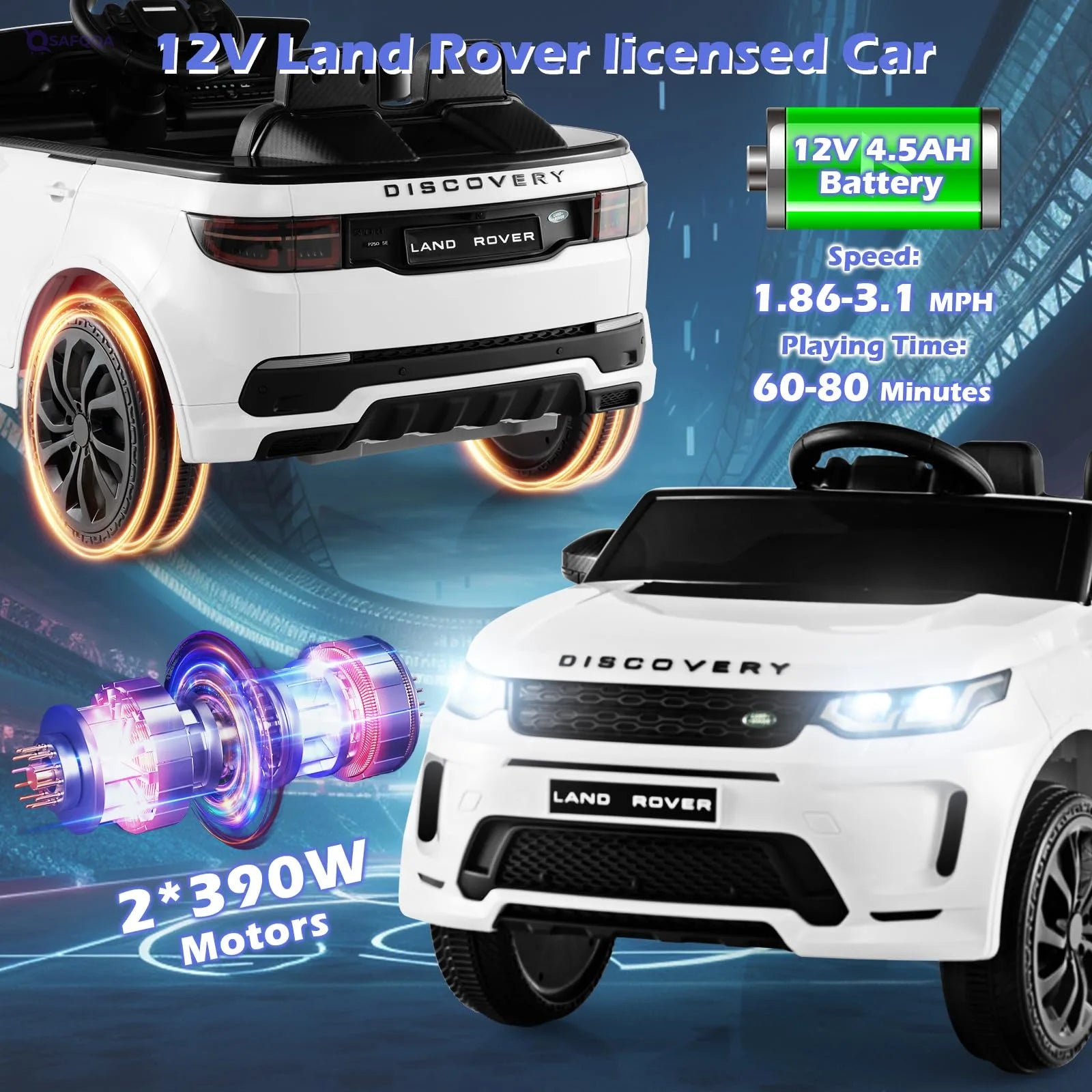 Glacer Licensed Land Rover Kids Ride-On Car – 12V Electric, Remote Control, Multimedia & LED Lights - Safqqa
