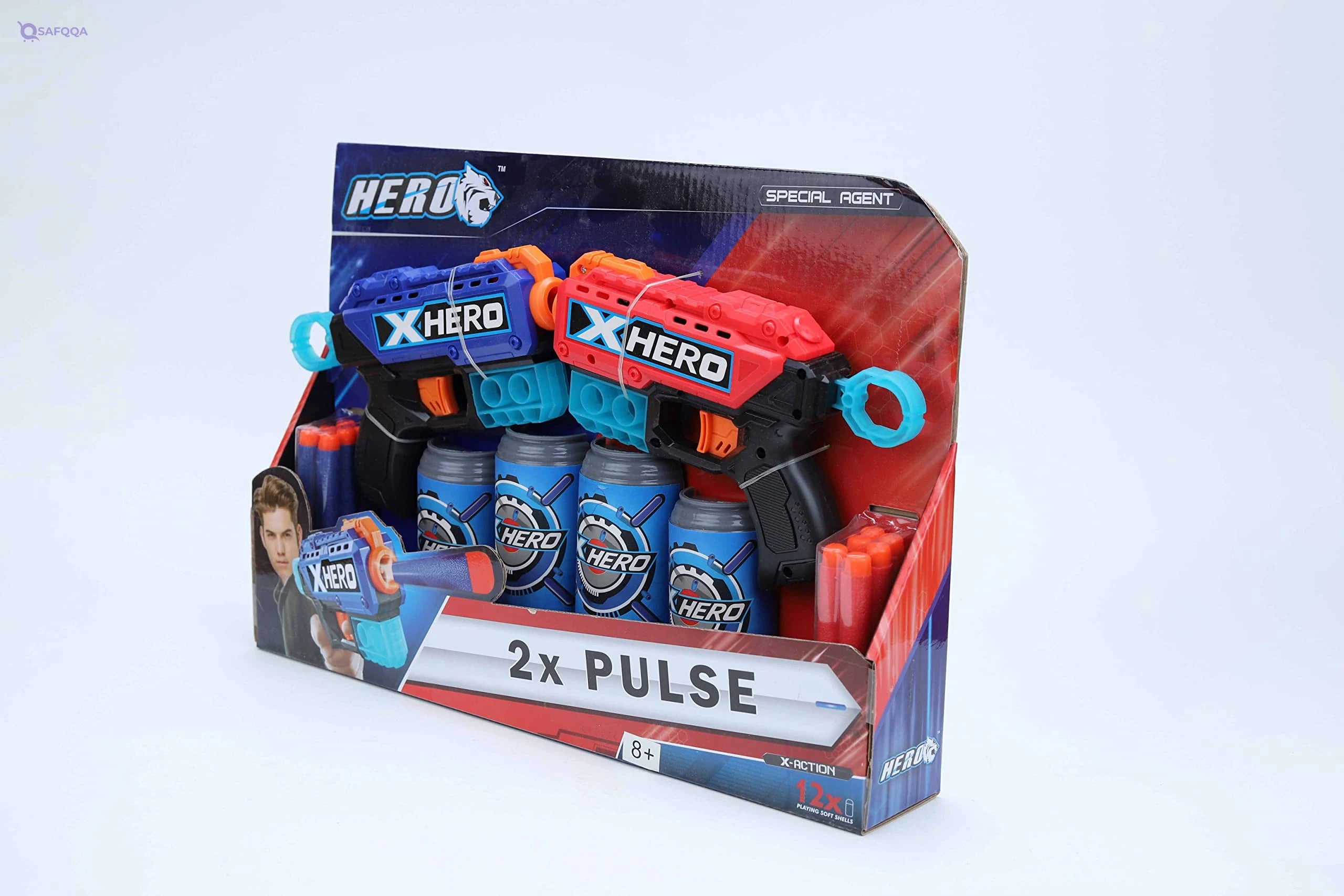 X hero gun - hero set -12 bullets, soft bullets +2 guns +4 x hero pump, red * blue - Safqqa