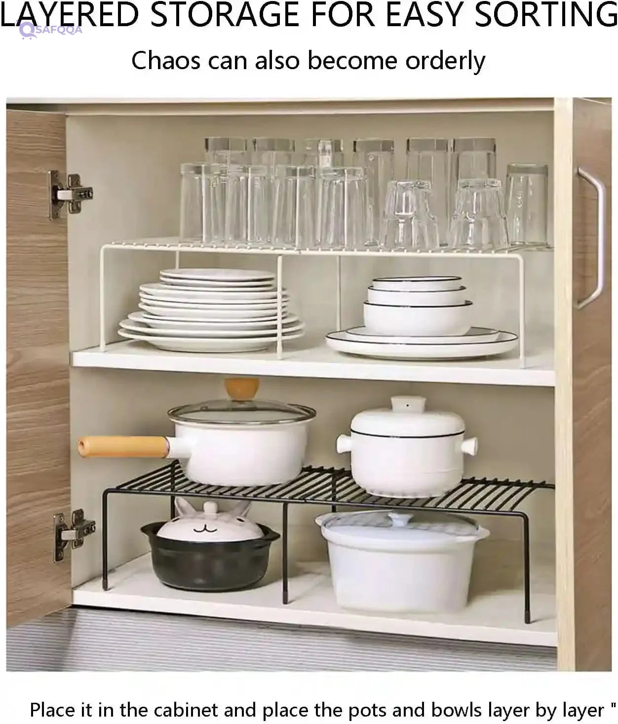 Expandable Spice Rack Organizer for Kitchen Cabinets – Adjustable Storage Shelf with Scratch-Resistant Feet - Safqqa