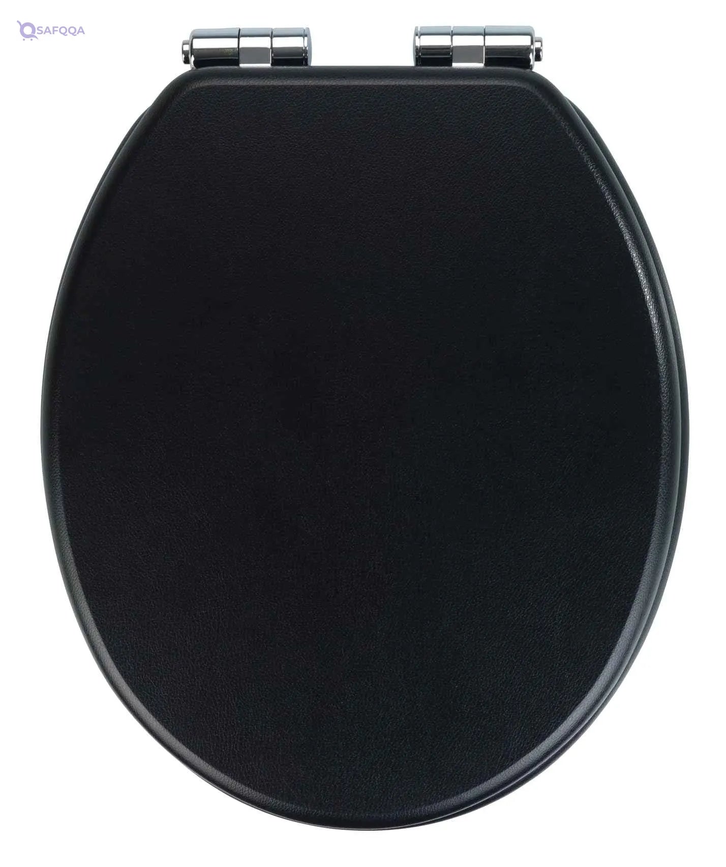 WENKO, Toilet Seat Cuero Black, MDF, Leather Design, Non-Slam Anti-Bacterial Seat for Bathroom, Soft Close & Easy Clean, 35.5x42.5cm, Black - Safqqa