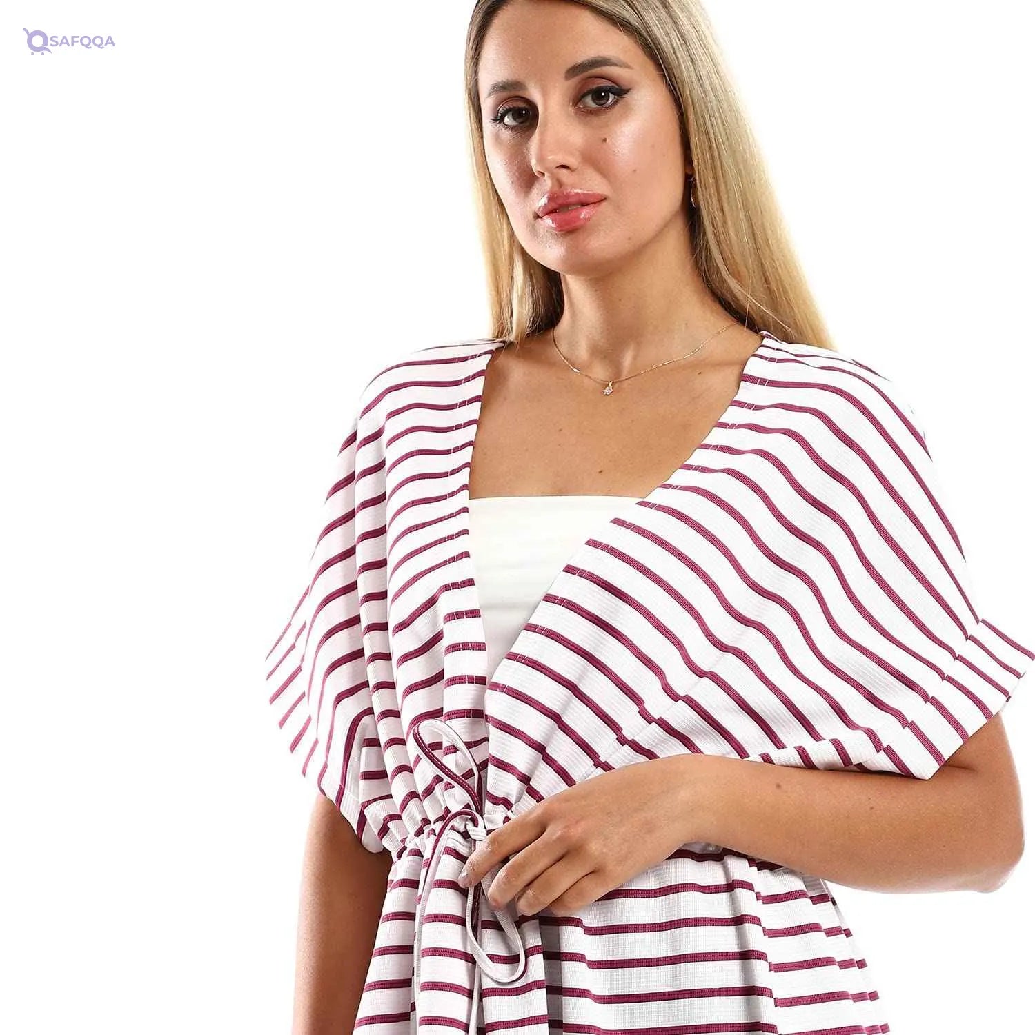 Jamila Women Plus Size Long Short Sleeves Striped Dress - Safqqa Egypt