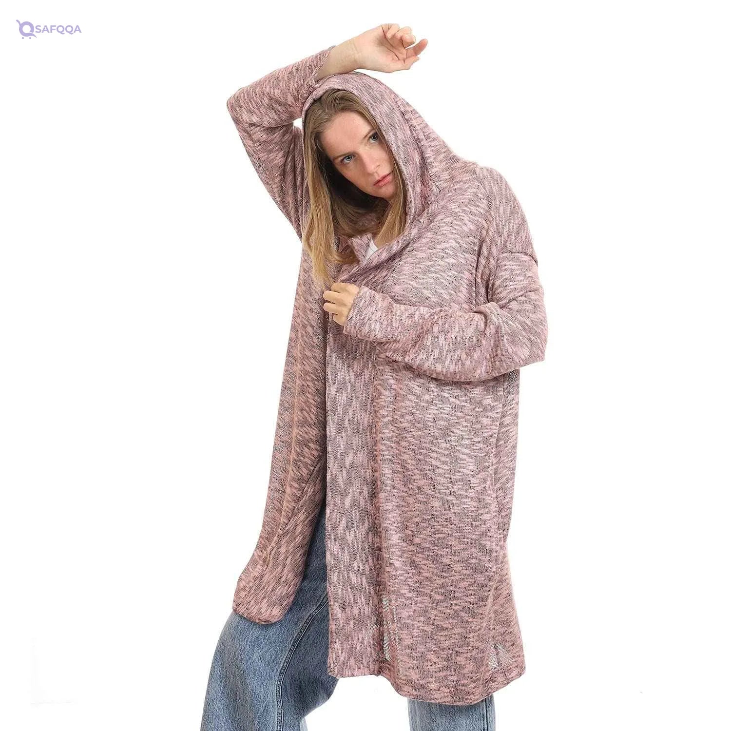 JAMILA Women’s Hooded Winter Cardigan Sweater – Open Neckline - Safqqa