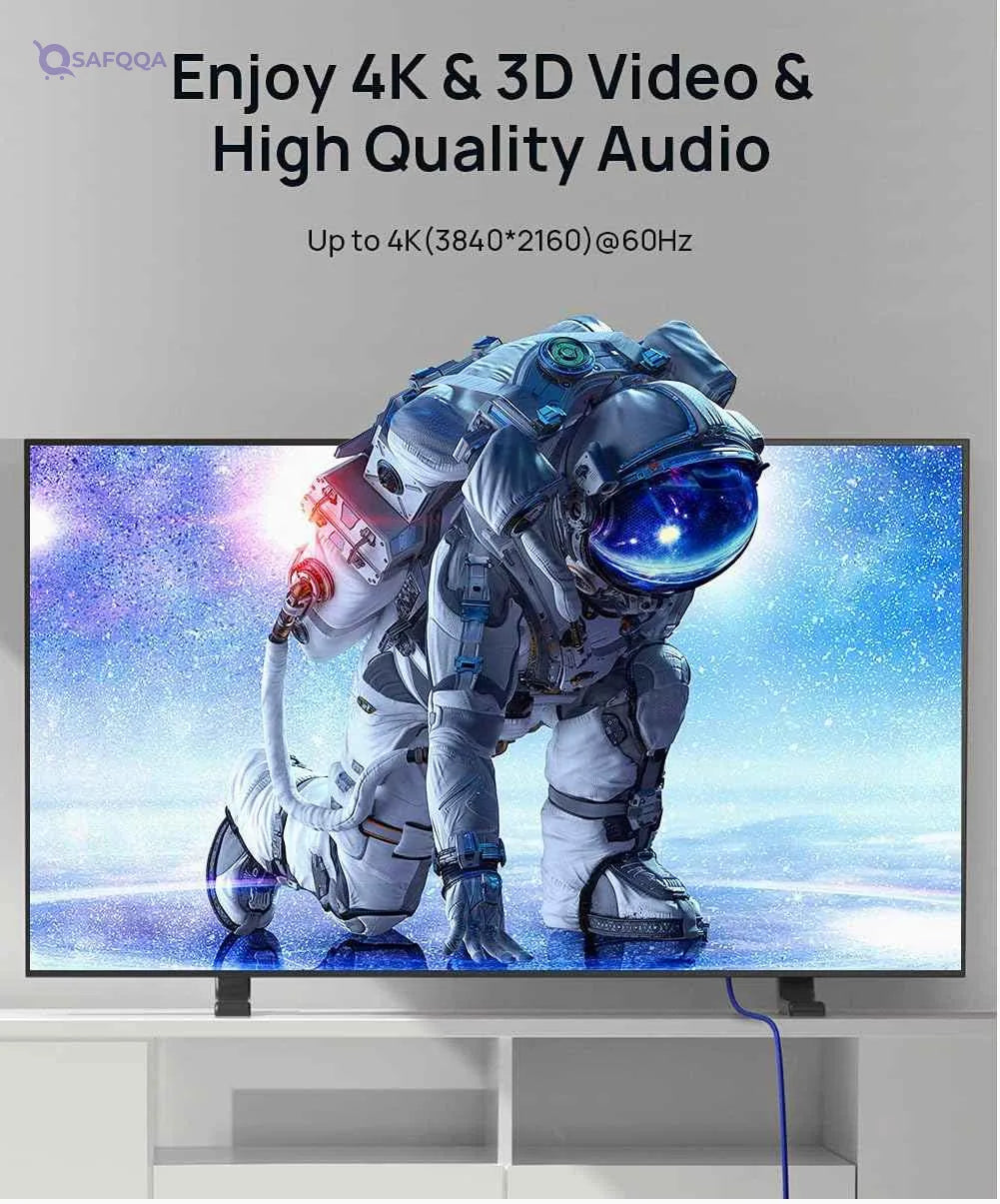 JSAUX HDMI Aluminum Alloy Cable 2M,High-speed HDMI 2.0 for smooth video and audio transfer - Safqqa