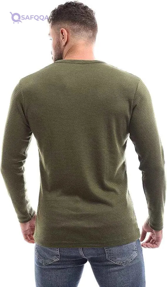Off Cliff Men’s Plain V-Neck Long Sleeve Casual T-Shirt - Safqqa