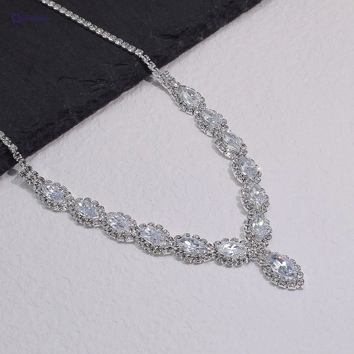 YSOUL CZ Rhinestone Jewelry Set – Necklace & Earrings for Bridal or Evening Wear - Safqqa
