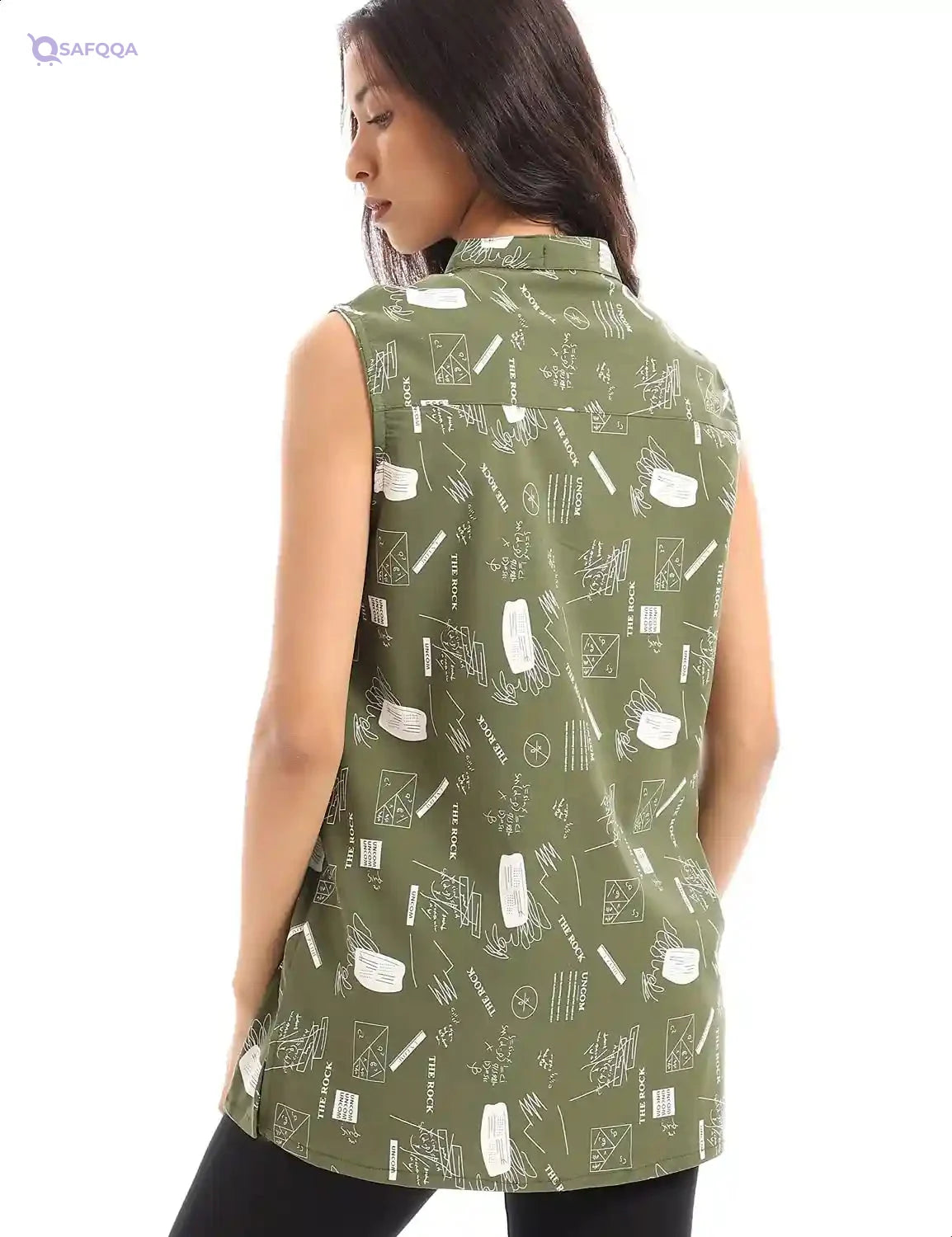 Andora Sleeveless Printed Regular-Fit Longline Blouse for Women - Safqqa Egypt