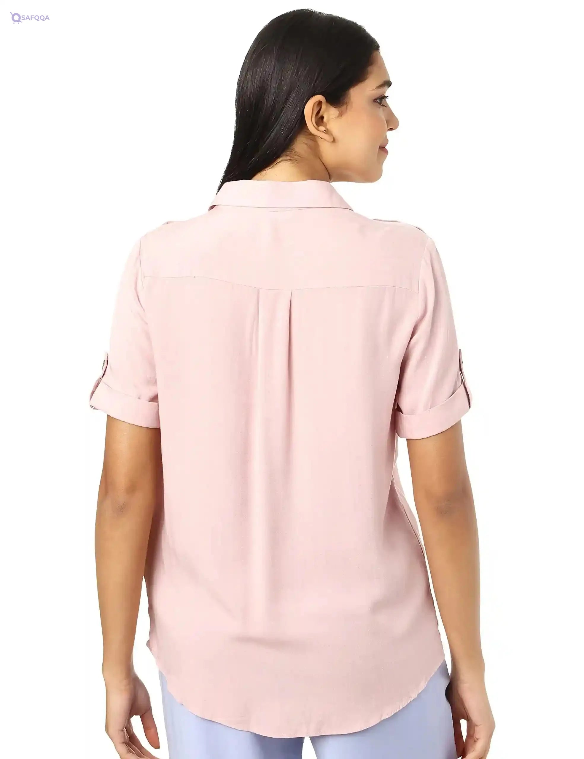 Splash Chest Pockets Roll-Up Sleeves Shirt for Women - Safqqa Egypt