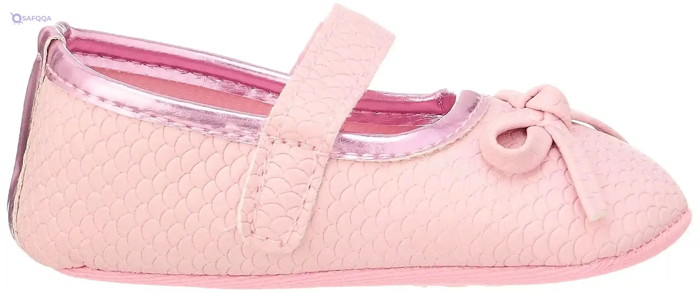 Mix & Max Embossed Pattern Front Bow Velcro Strap Shoes for Girls - 0 - 6 Months - Safqqa Egypt