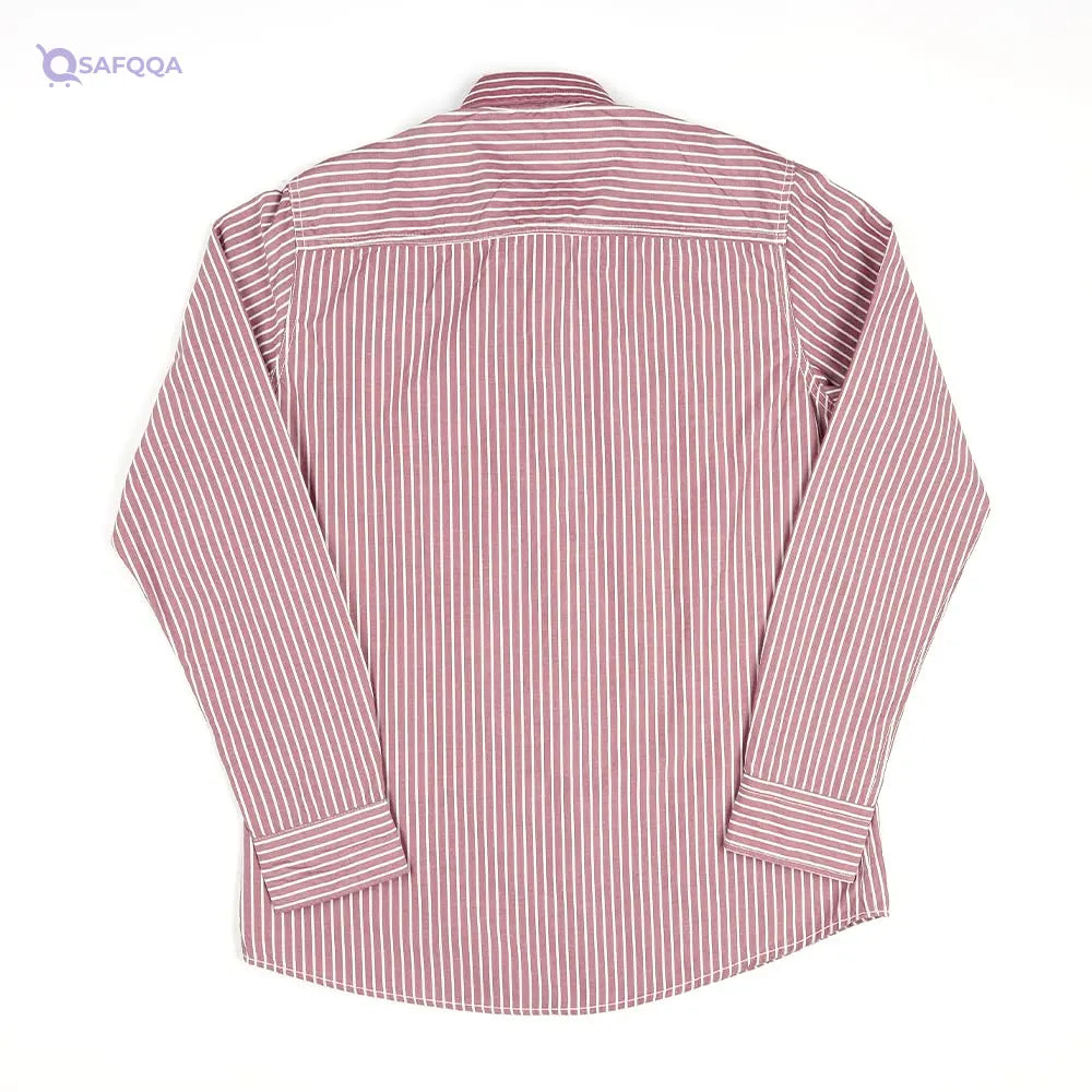 FireWood Shirt For Men Burgundy and white striped Comfortable fit suitable for casual and semi-formal wear - Safqqa