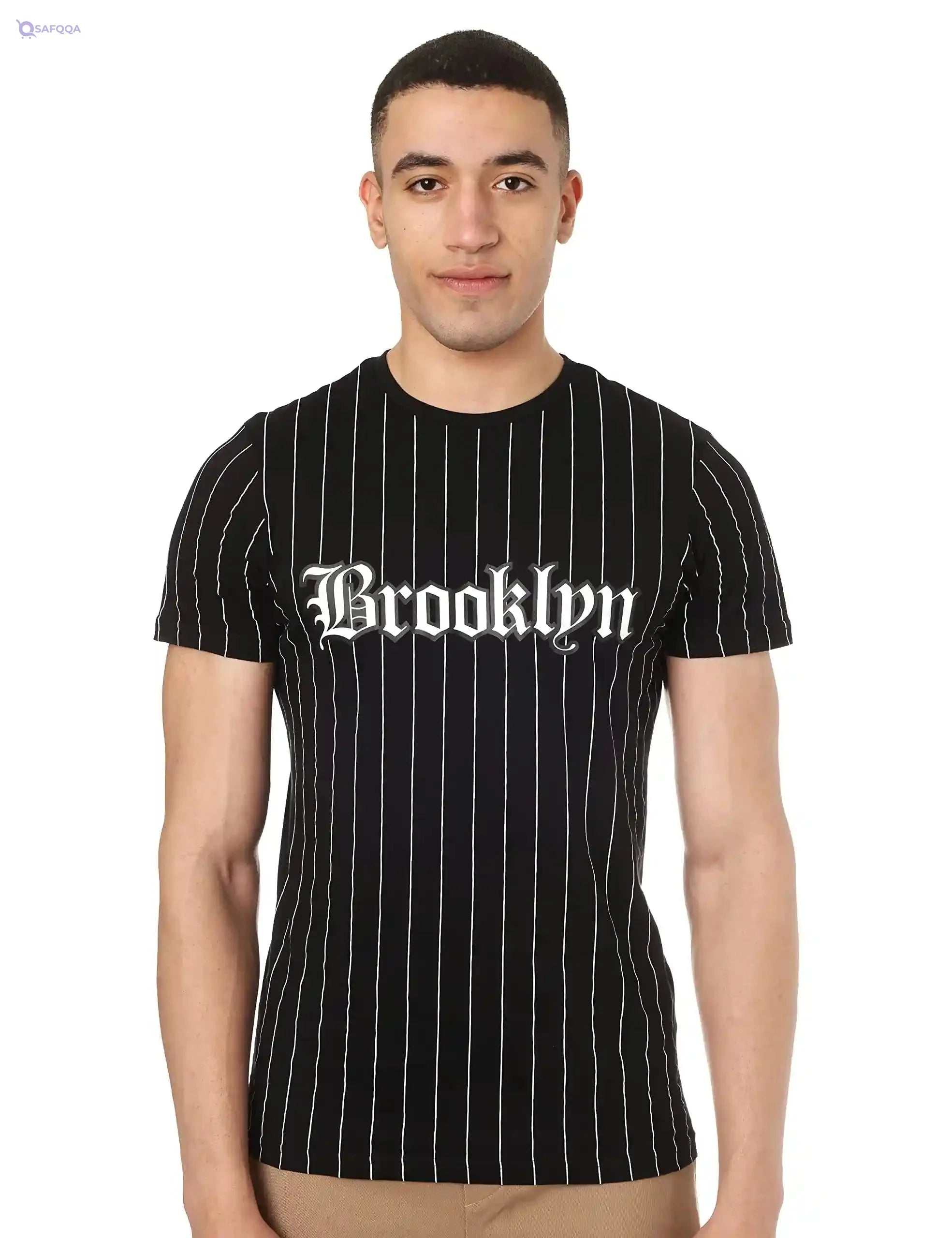 Splash Cotton Striped Two-Tone Round-Neck Short Sleeves T-shirt for Men - Safqqa Egypt