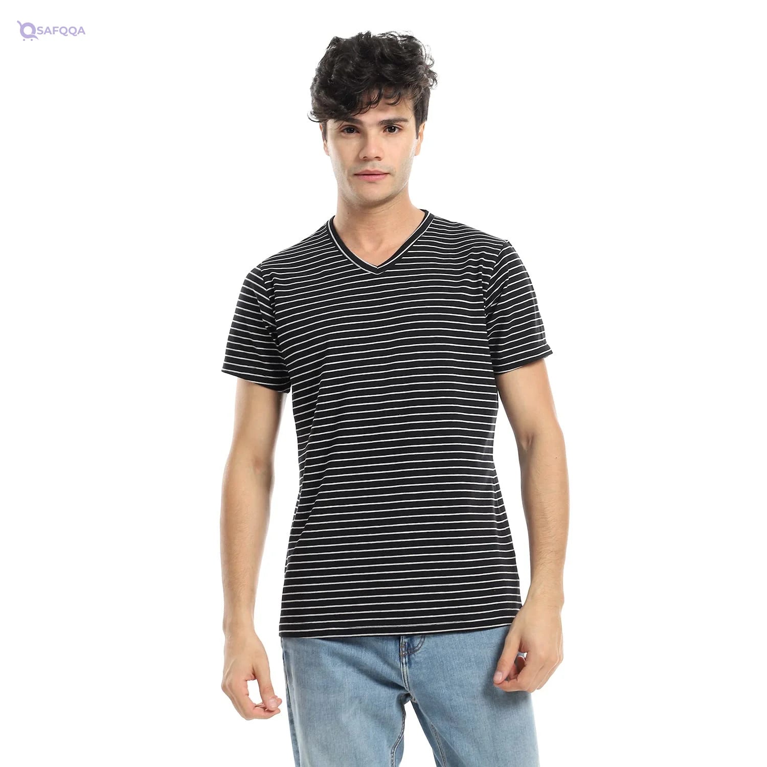 Kady V Neck Striped Cotton T-Shirt For Men,Soft and breathable cotton fabric for all-day comfort. - Safqqa