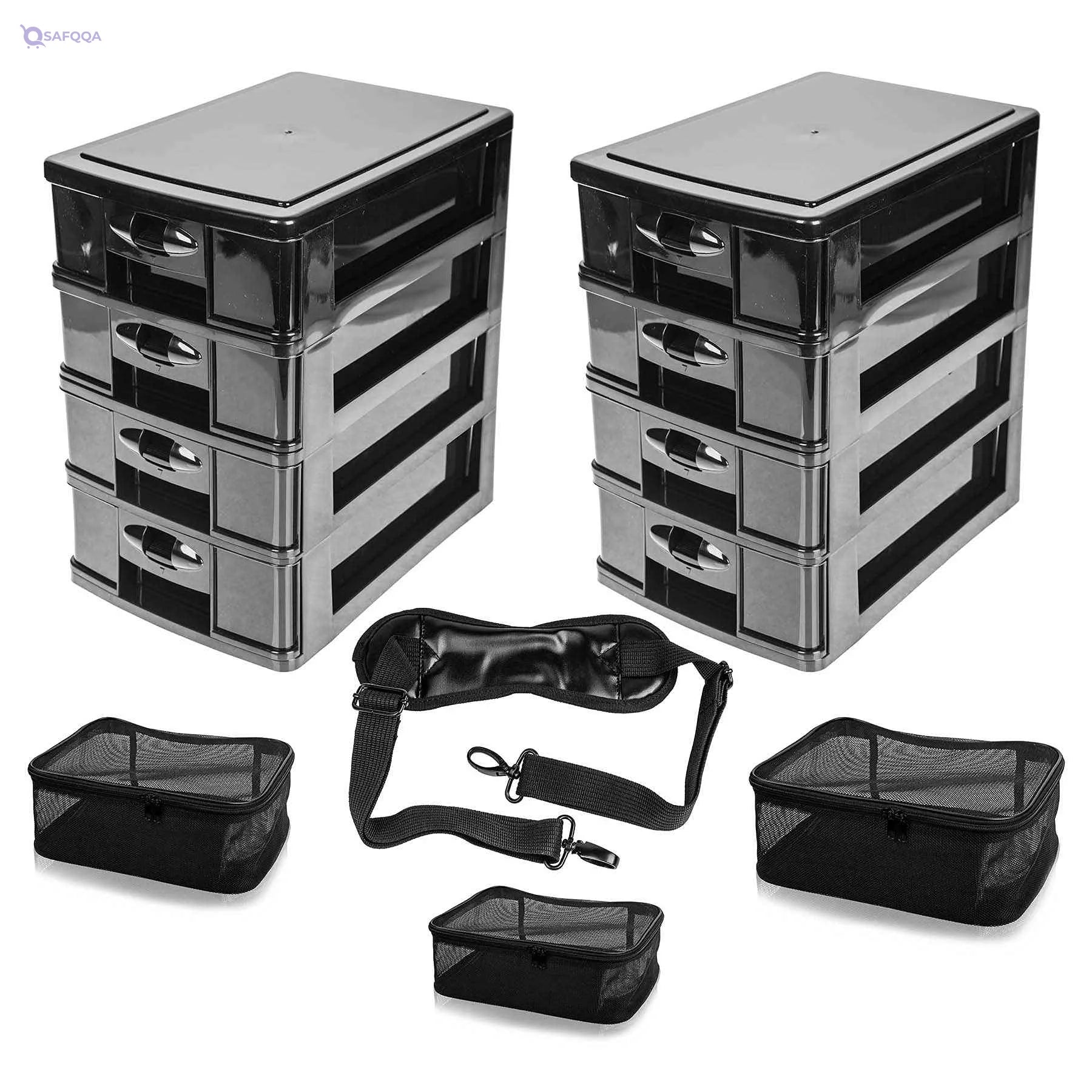 Shany Soft MakEUp Artist Rolling Trolley Cosmetic Case With Free Set Of Mesh Bags - Jet Black-Open Box - Safqqa