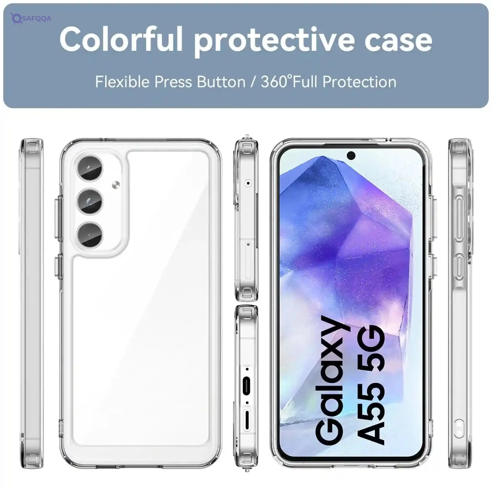 HidWee Crystal Clear Case Compatible with Samsung Galaxy A55 5G, Anti-Yellowing and Anti-Scratch Case, Anti-Shock Hybrid PC and TPU Silicone for Samsung Galaxy A55 5G - Transparent - Safqqa