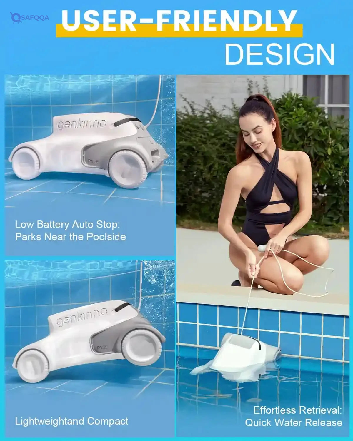 genkinno Pool Robot Pool Vacuum Cleaner Powerful Active Cleaning, Automatic Pool Cleaner up to 120 Minutes Running Time, Quick Dismountable Filter, Intelligent Navigation Robotic Pool Vacuum Cleaner - Safqqa Egypt