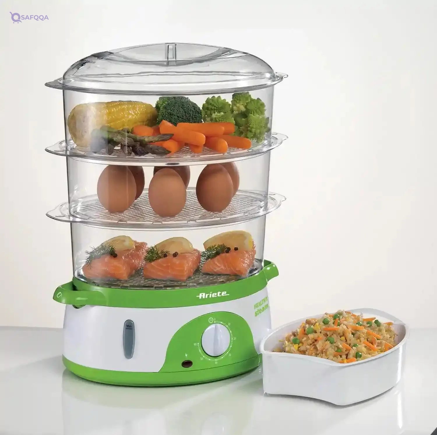 Ariete 911 Healthy Steam Electric Food Steamer – 3-Tier with Rice Container - Safqqa