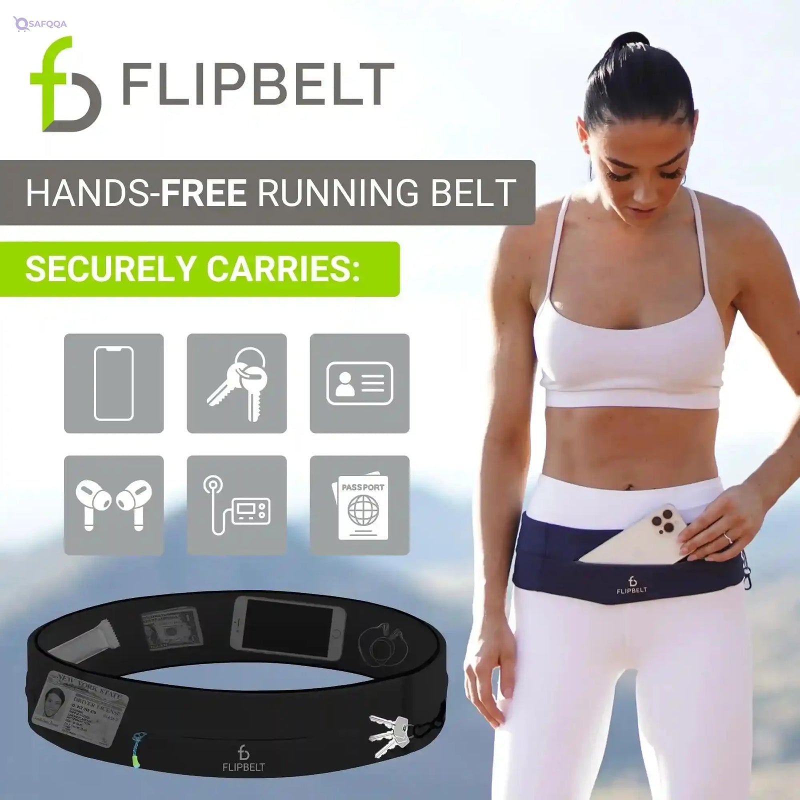FlipBelt Running & Fitness Workout Belt, Black, X-Large - Safqqa