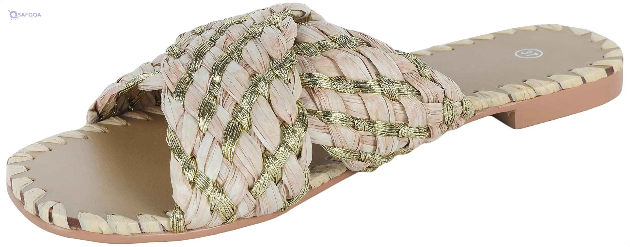Straw Cross Strap Flat Slide Slippers for Women - Safqqa Egypt