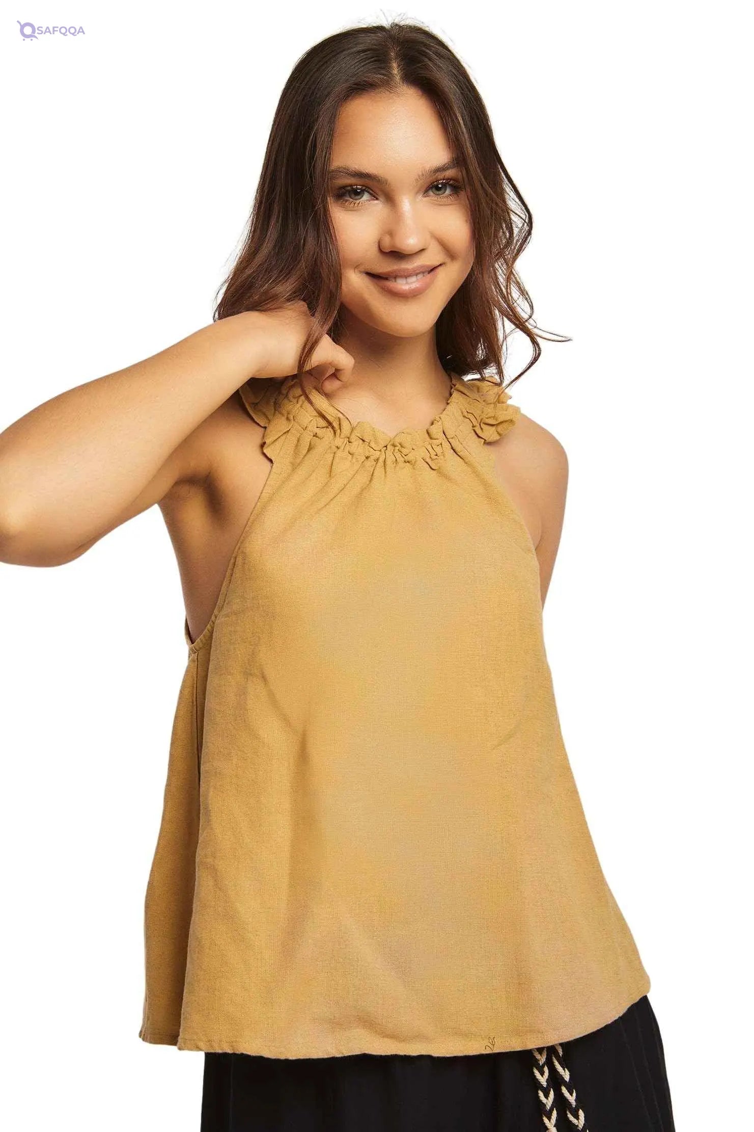 DARE Womens Fancy Short Sleeve Halter Neck Top With Ruffles And Gathers On Neck 260-602-910-39 Top - Safqqa Egypt