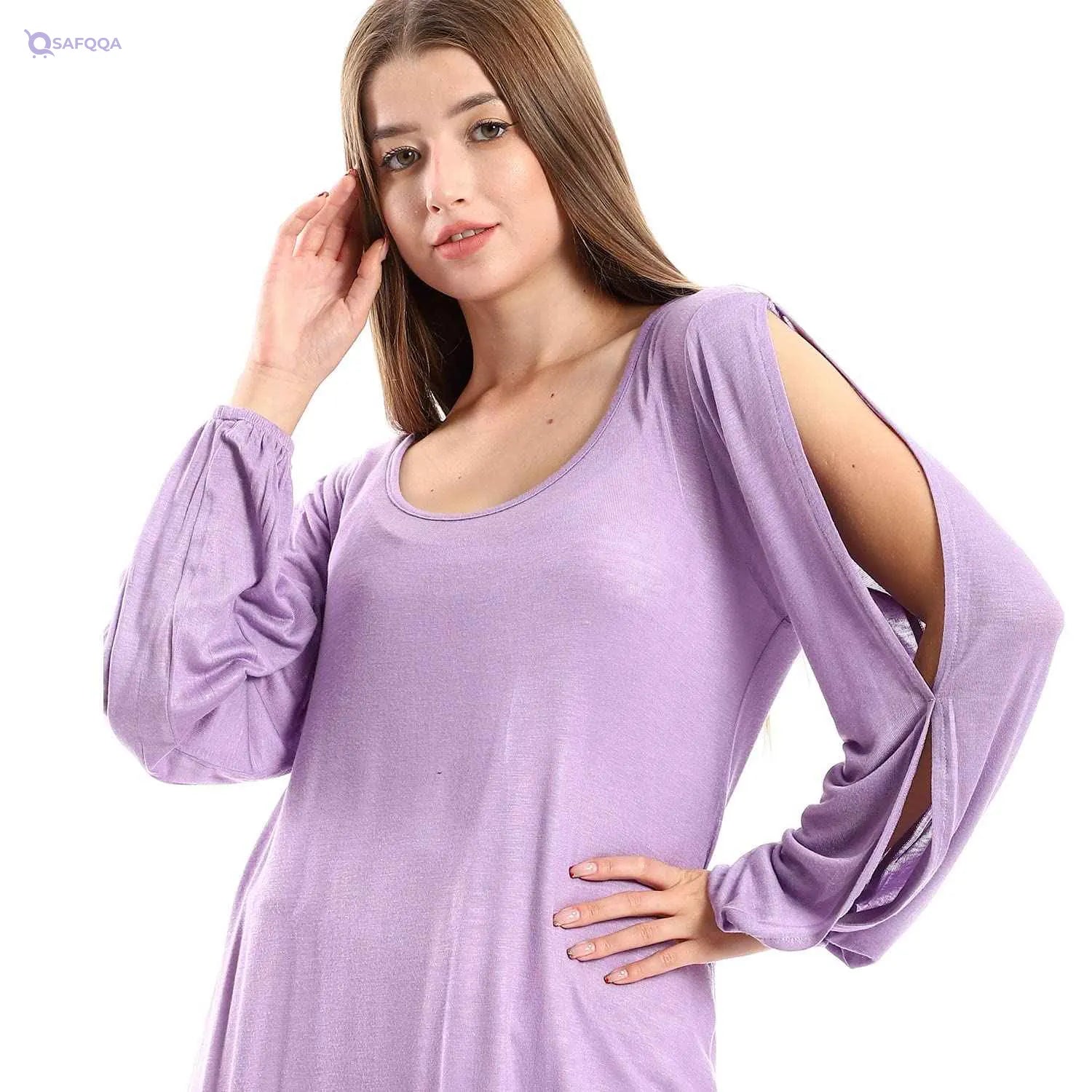 JAMILA Women Wide Round Collar Tunic With Sided Sleeves Slits TUNIC - Safqqa Egypt