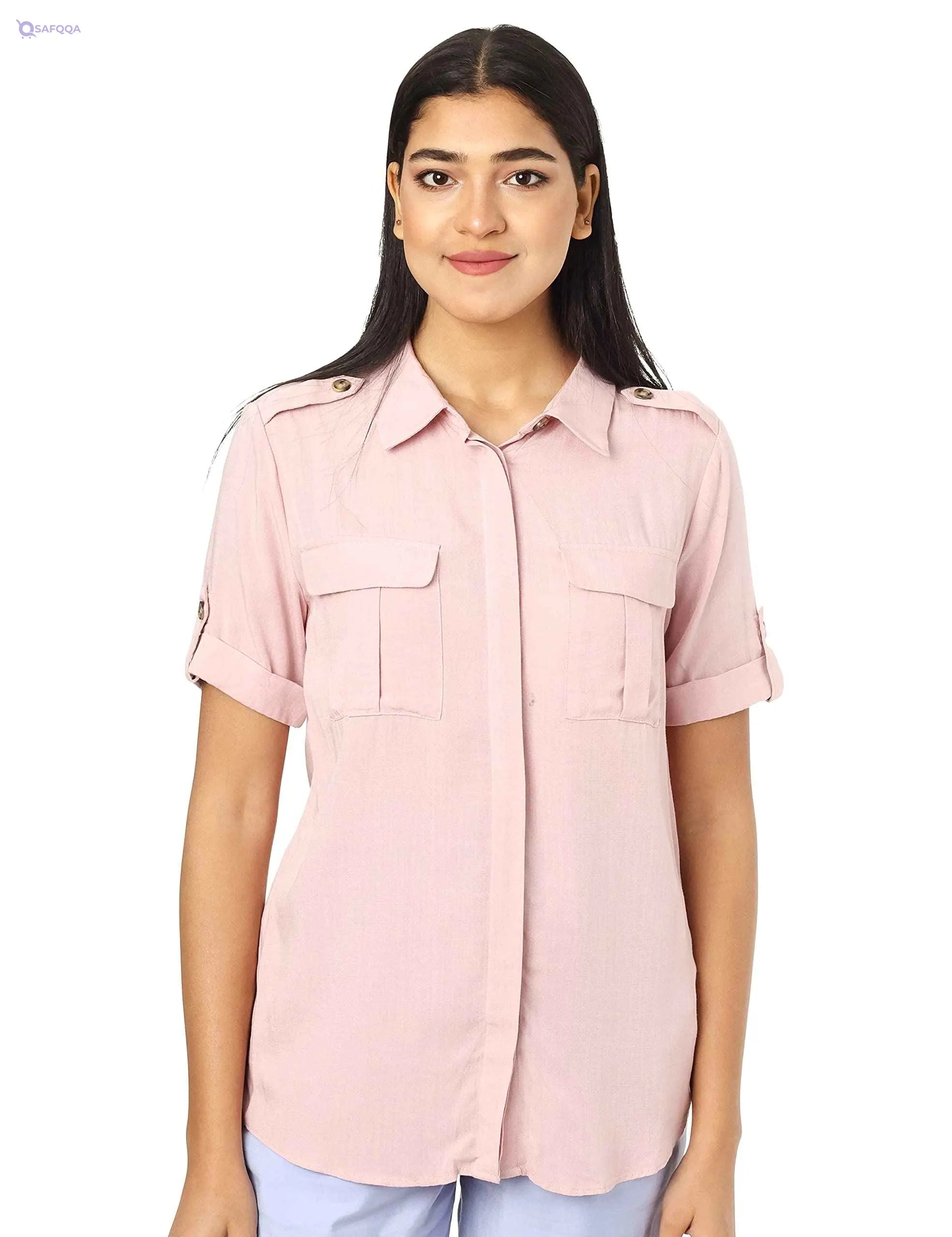 Splash Chest Pockets Roll-Up Sleeves Shirt for Women - Safqqa Egypt