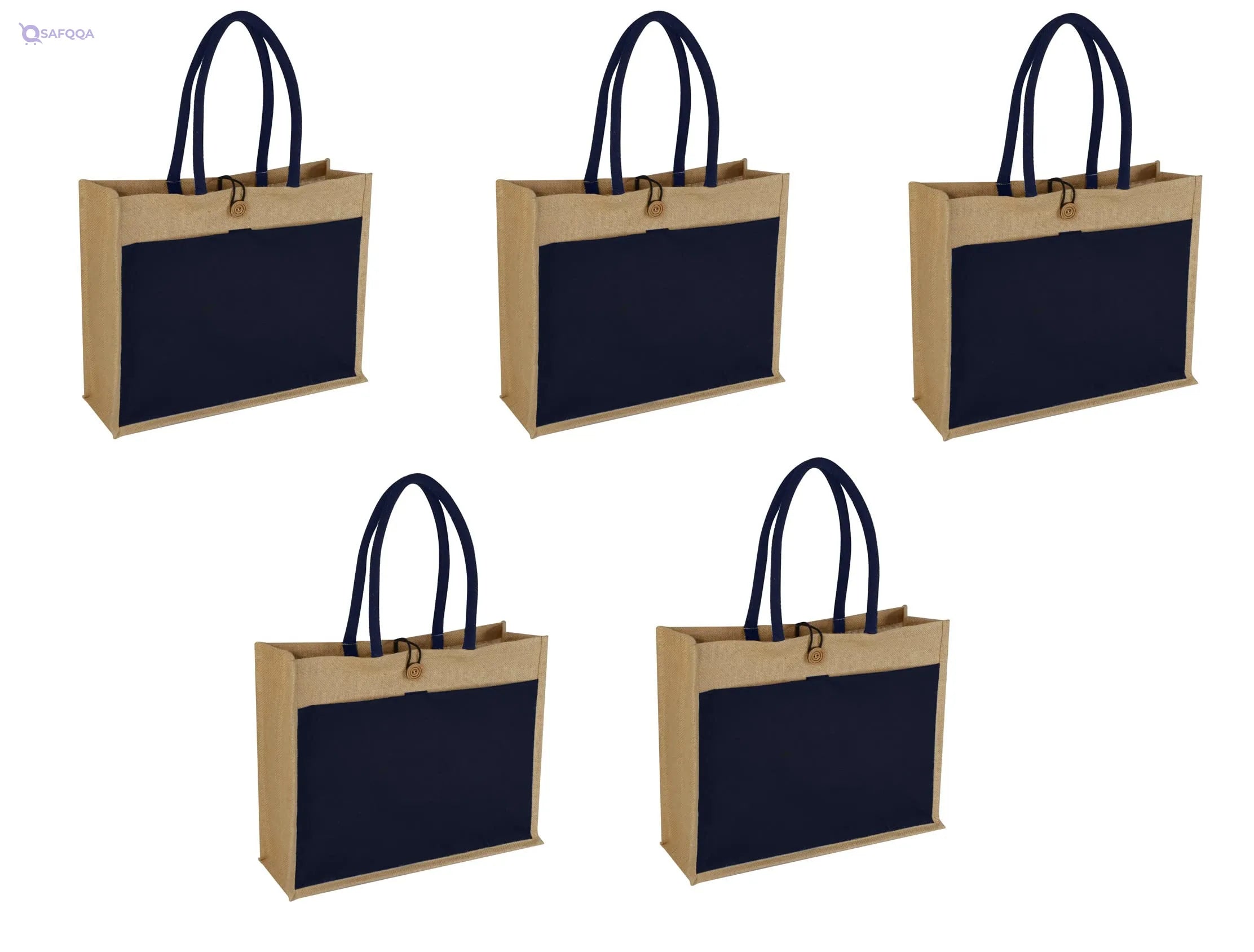 Jute Tote Bag with Canvas Pocket – Reusable Shopping Bag - Safqqa