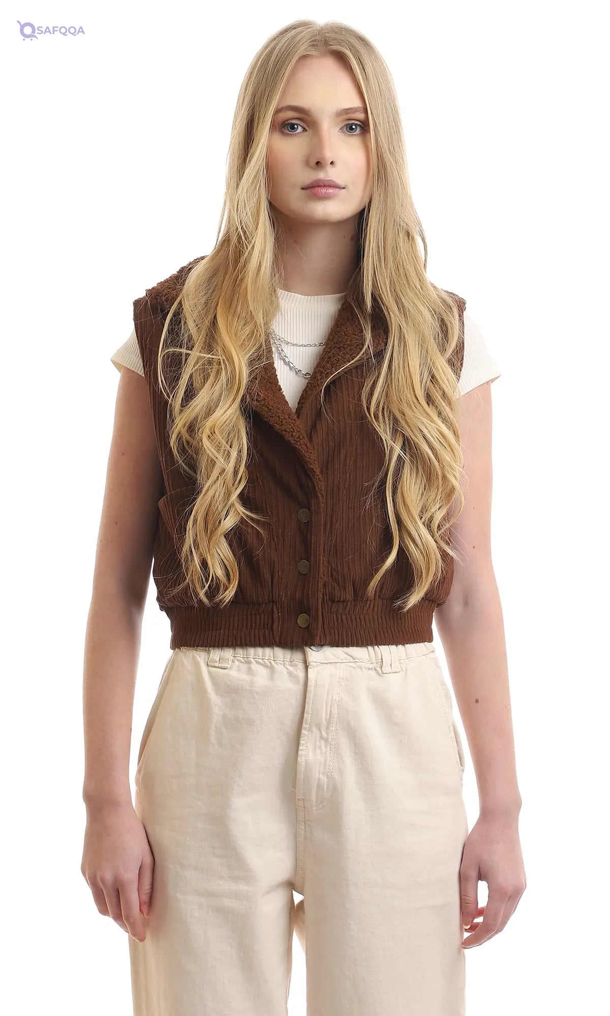 Ravin Elastic Hem Internal Padded Fur Vest For Women ,• Internal padding for warmth and insulation. - Safqqa