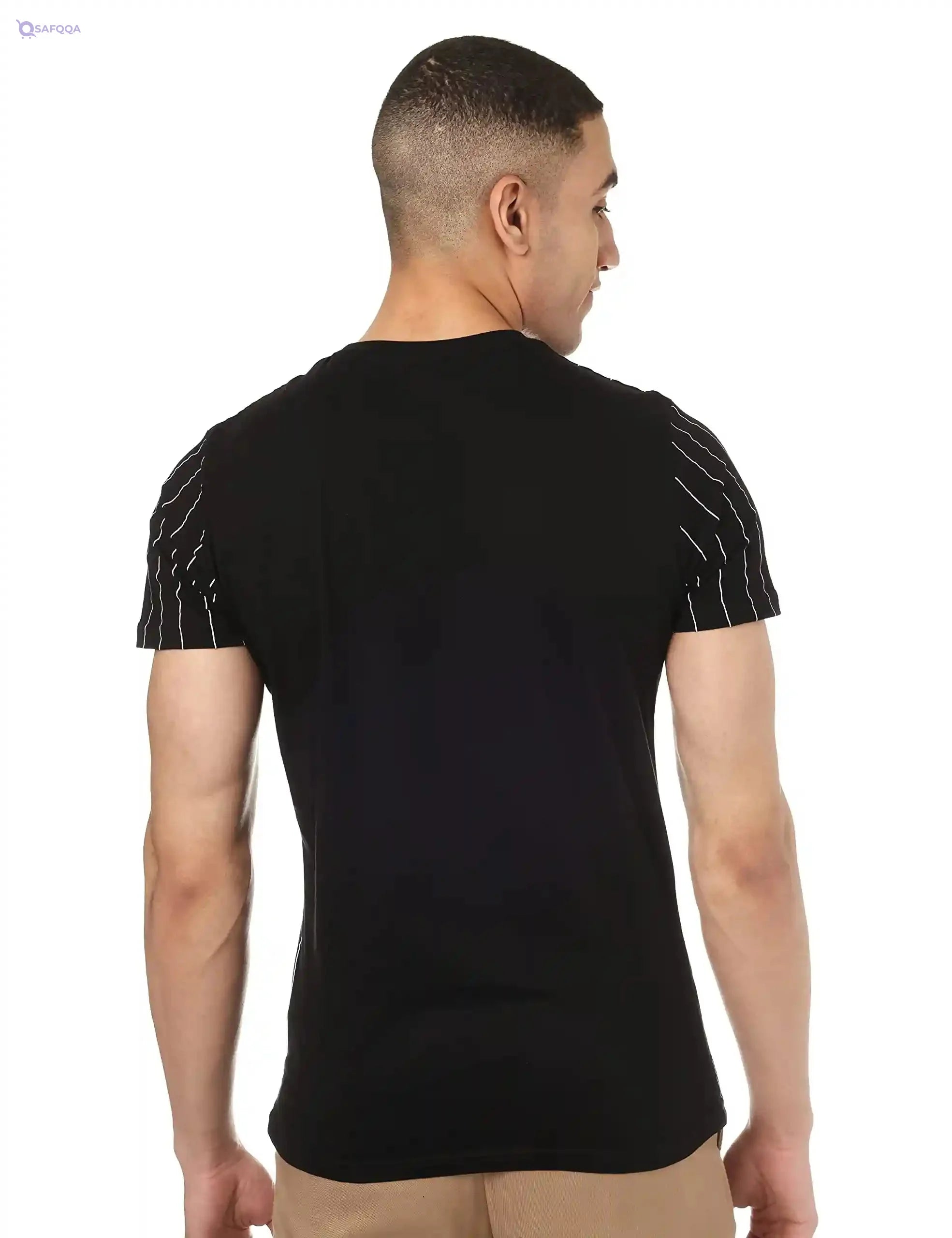 Splash Cotton Striped Two-Tone Round-Neck Short Sleeves T-shirt for Men - Safqqa Egypt