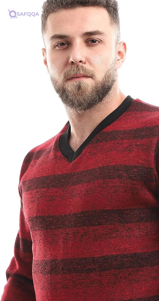 Offcliff Men's Striped V-Neck Pullover - Safqqa