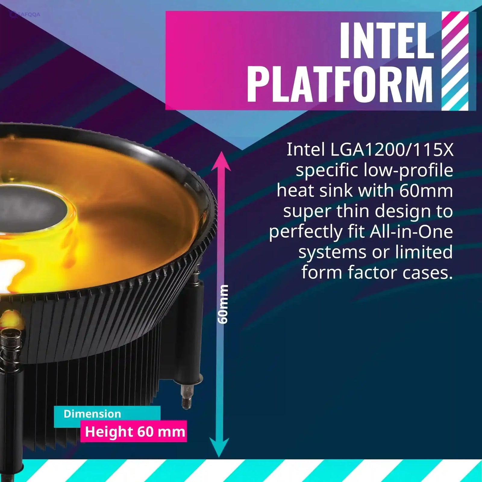 Cooler Master i71C RGB Intel Low Profile CPU Air Cooler, Anodized Black Aluminum Fins, Copper Insert Base, MF120 RGB 4 Pin Lighting Fan for Intel LGA1151, RR-I71C-20PC-R1, Copper Base - Safqqa
