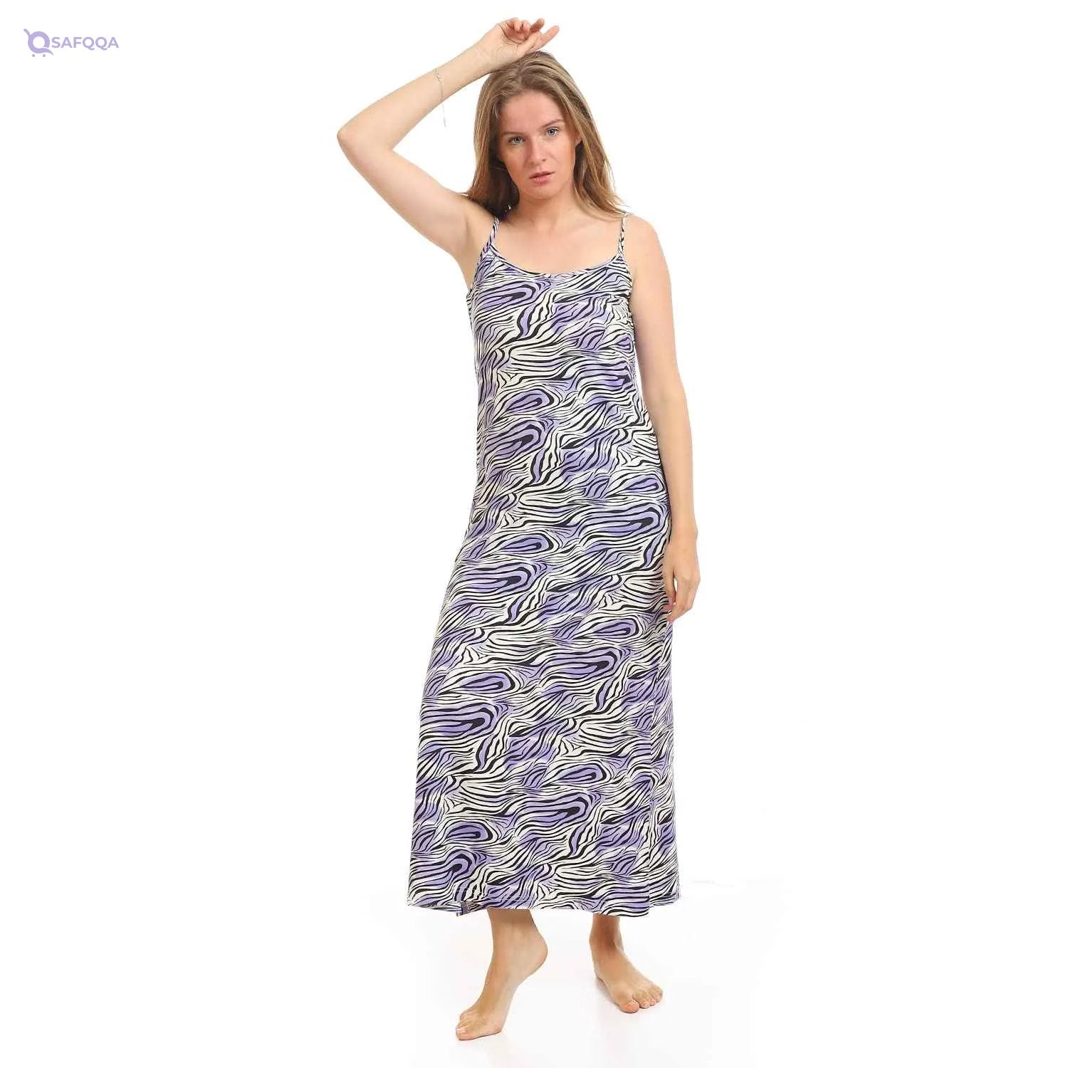 Kady Women Spaghetti Sleeves Zebra Long Nightgown With Robe - Safqqa Egypt
