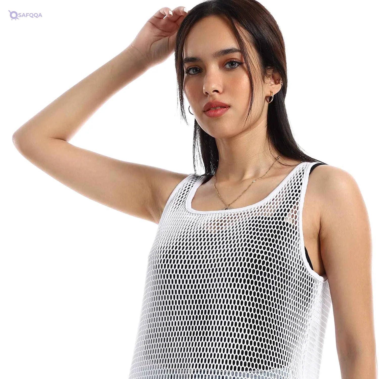 EEZEEY Womens High Low Sleeveless Net Coverup High Low Sleeveless Net Coverup - Safqqa Egypt