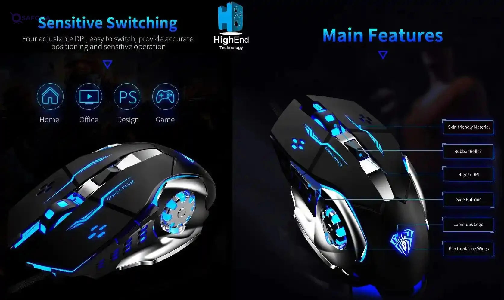 Aula S20 3200 Dpi LED Macro Gaming Mouse - Black - Safqqa Egypt