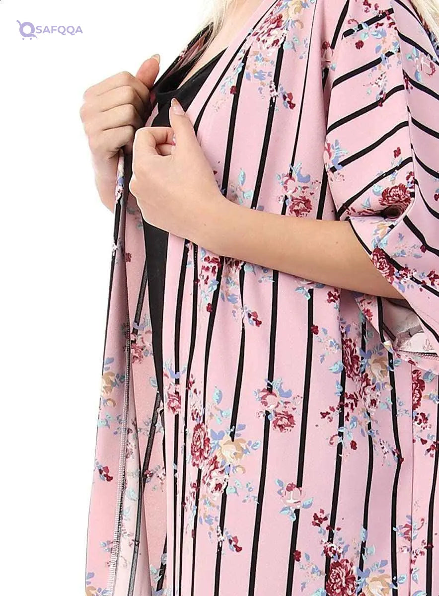 Jamila Women Cotton Floral Patterned Knee Length Kimono - Safqqa Egypt