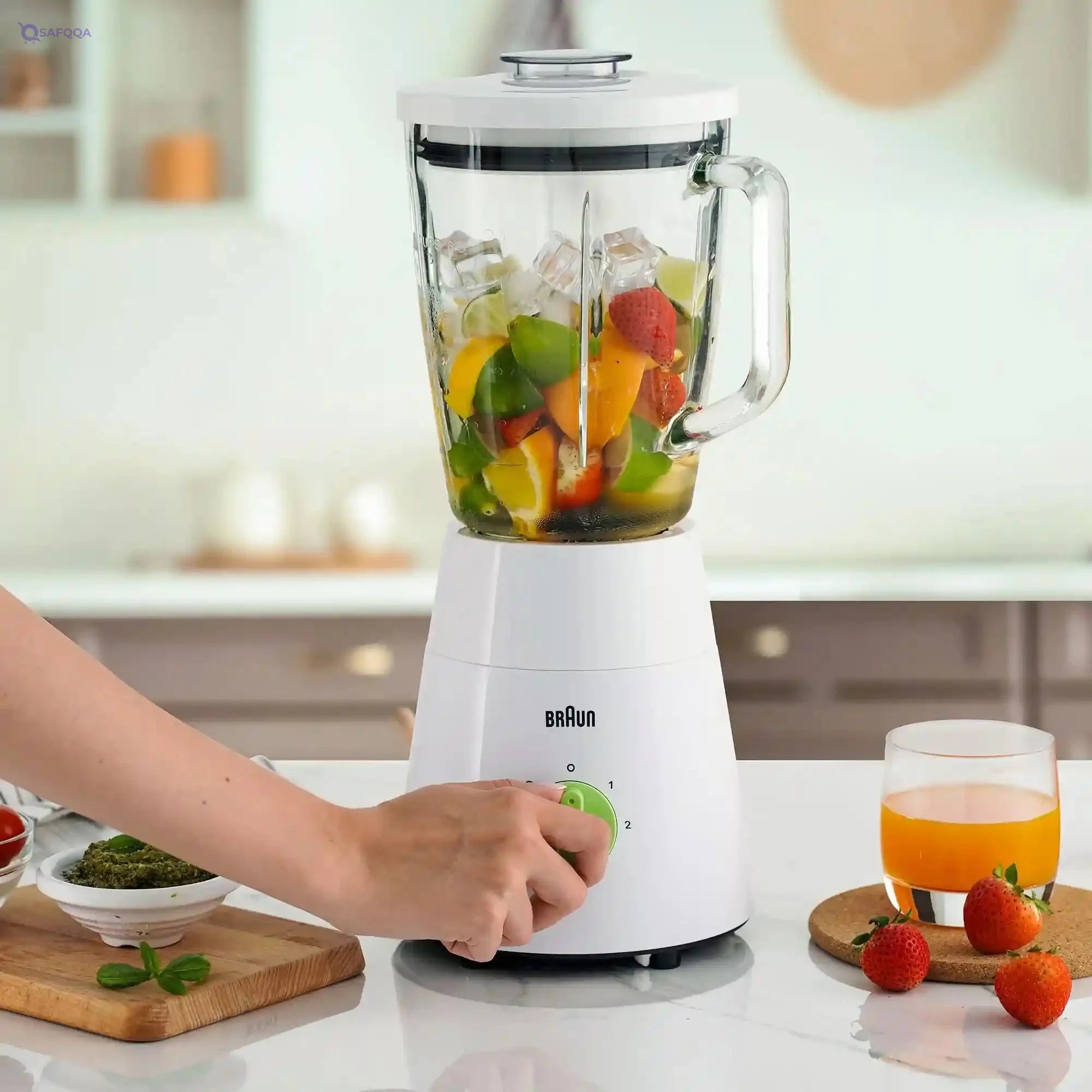 Braun Household Braun PowerBlend 1 Jug Blender 500W, Glass, 1.5 L capacity, TriAction Technology, 2 Mills 2 speeds + ice crush/pulse function - JB 0153 - Safqqa Egypt